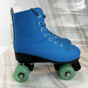 XUDREZ Dual Roller Skates Unisex Size 39 W 8.5 M 7 Blue with Green Wheels Tie Up